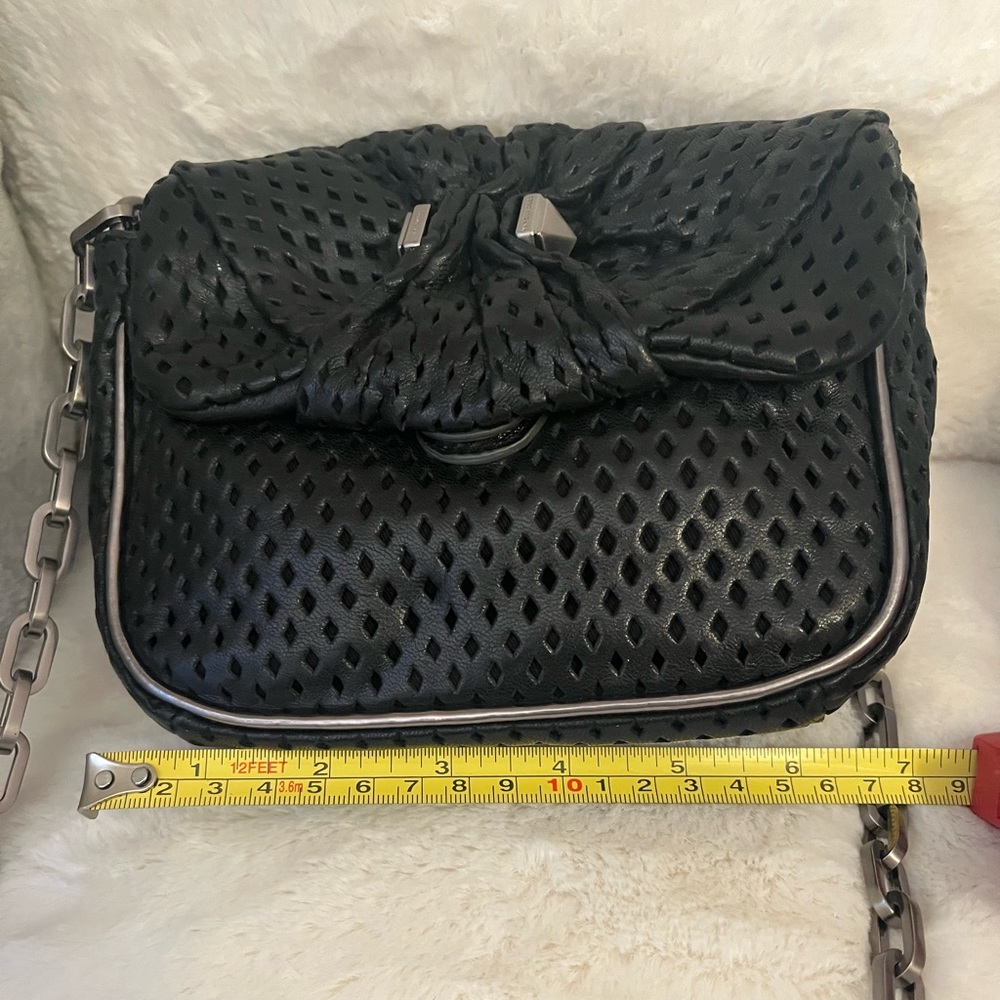 Marc by Marc Jacobs cross body purse, perforated black leather, metal chain